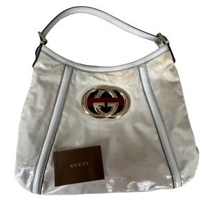 Vintage Gucci Britt Off White Hobo Shoulder Handbag Oversized GG 162740